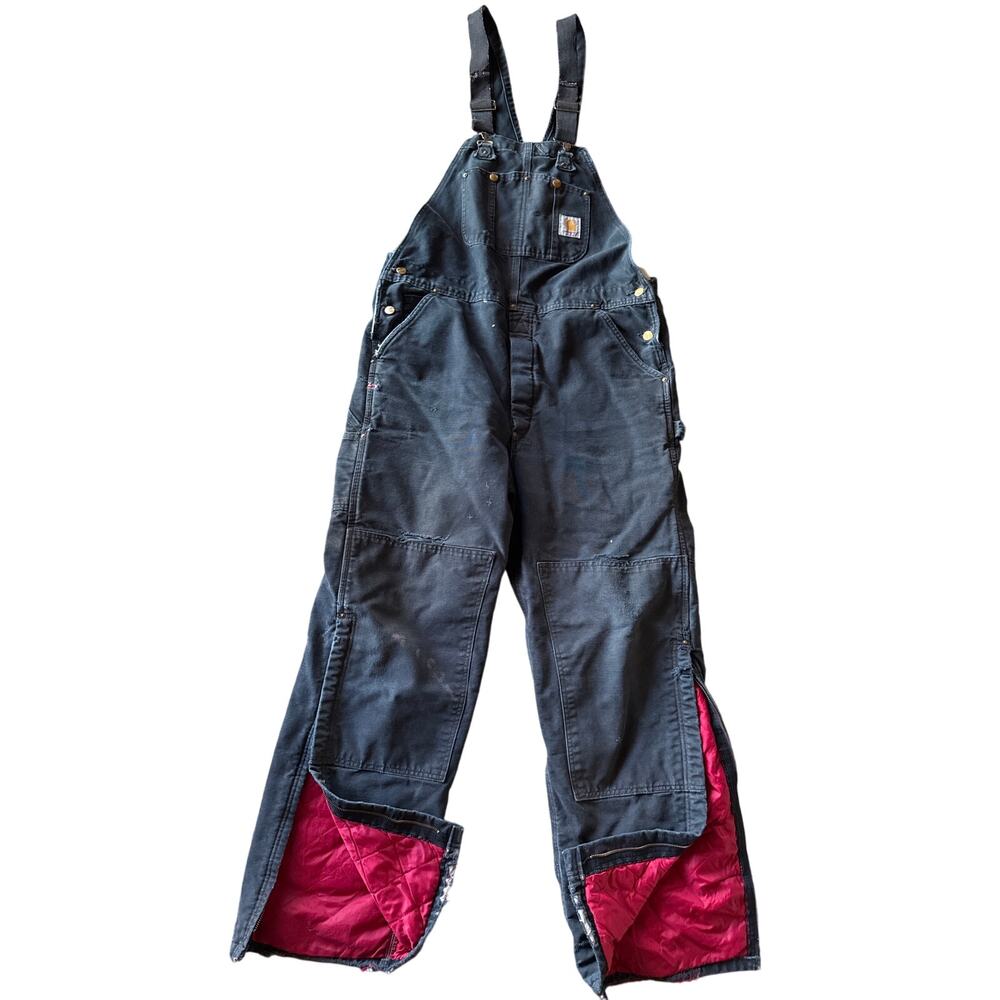 Vintage Carhartt Faded Navy Blue Bloody Guts Insulated 40x34 Distressed Overalls